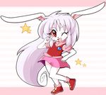  &#12484;&#12459;&#12367;&#12429; ???? anthro blush clothing cream female hair jewelry kemono lagomorph long_ears long_hair looking_at_viewer mammal one_eye_closed open_mouth pink_hair rabbit red_eyes shoes skirt solo standing star stars wink 