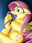  cutie_mark equine fangs female feral fluttershy_(mlp) friendship_is_magic fur hair horse long_hair mammal my_little_pony nothingspecialx9 open_mouth pegasus pink_hair pliers pony sitting solo teeth wings yellow_fur 