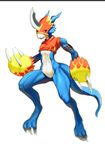  claws deanii digimon digitigrade flamedramon male plain_background red_eyes solo white_background wide_hips 