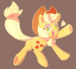  aosion applejack_(mlp) blonde_hair cowboy_hat cutie_mark equine female feral freckles friendship_is_magic fur green_eyes hair hat horn horse long_hair looking_at_viewer mammal my_little_pony open_mouth orange_fur plain_background pony smile solo tongue 