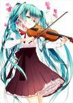  aqua_eyes aqua_hair bow bowtie flower hatsune_miku highres instrument long_hair naoto_(tulip) revision skirt solo twintails very_long_hair violin vocaloid 