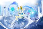  animal bikini blue_eyes blue_hair fish hatsune_miku kyaro_(kyaro54) necklace swimsuit twintails vocaloid water 
