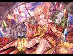  alternate_costume bad_id bad_pixiv_id blonde_hair bow flandre_scarlet flower japanese_clothes kimono lantern letterboxed long_hair off_shoulder red_eyes revision side_ponytail solo torino_akua touhou wings yukata 