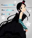  akiyama_mio arm_warmers bad_id bad_pixiv_id birthday black_dress black_eyes black_hair character_name dated don't_say_&quot;lazy&quot; dress happy_birthday hat k-on! kaiman long_hair looking_back mini_hat mini_top_hat smile solo star top_hat 