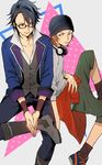  2boys boots character_request glasses headphones kinokooooo male_focus multiple_boys sitting 