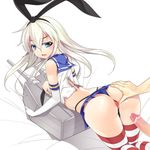  1girl anus ass ass_grab bar_censor black_panties blonde_hair blush censored elbow_gloves gloves grabbing_another's_ass green_eyes groping hairband hand_on_ass hetero highres imminent_anal imminent_sex kantai_collection long_hair nakajou no_bra open_mouth panties penis pussy pussy_juice revision shimakaze_(kantai_collection) shiny shiny_skin simple_background skirt spread_anus striped striped_legwear thighhighs thong torn_clothes underwear white_background white_gloves 