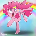  cutie_mark equine female feral friendship_is_magic fur hair horse long_hair mammal my_little_pony open_mouth pink_fur pink_hair pinkie_pie_(mlp) pony rainbow smile solo tarragon2000 teeth 