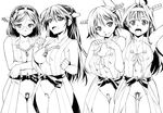  bar_censor bare_shoulders breasts censored cleavage glasses greyscale hairband haruna_(kantai_collection) headgear hiei_(kantai_collection) japanese_clothes kantai_collection kirishima_(kantai_collection) kongou_(kantai_collection) large_breasts long_hair medium_breasts monochrome multiple_girls nontraditional_miko open_mouth pubic_hair short_hair smile yamaguchi_homupe 