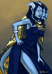  blue_hair blue_lips blue_skin breasts draenei dress female glowing glowing_eyes hair horn jewelry multi_head neryumo pointed_ear ring shawl tentacles video_games warcraft 