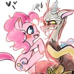  antler antlers blue_eyes blush coffeelsb cutie_mark discord_(mlp) draconequus duo equine female feral friendship_is_magic fur hair horn horse long_hair male mammal my_little_pony open_mouth pink_fur pink_hair pinkie_pie_(mlp) pony red_eyes smile sweat wings 