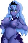  5_fingers anthro anthrofied belly big_breasts blue_eyes blue_fur blue_hair blush breasts cutie_mark equine eyelashes female friendship_is_magic fur hair headgear horn horse long_hair looking_at_viewer mammal my_little_pony navel nepkari nipples nude plain_background princess princess_luna_(mlp) pussy raised_arm royalty shadow shiny solo standing tiara unicorn white_background wide_hips 