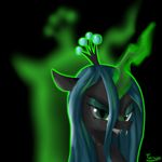  black_body blue_hair changeling crown equine fangs female feral friendship_is_magic fur glowing green_eyes hair horn horse long_hair magic mammal my_little_pony open_mouth pony queen_chrysalis_(mlp) smile solo tarragon2000 teeth winged_unicorn wings 