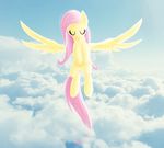  clouds equine eyes_closed female feral fluttershy_(mlp) flying friendship_is_magic fur hair horn horse keshapanther long_hair mammal my_little_pony outside pegasus pink_hair pony sky smile solo wings yellow_fur 