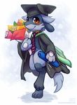  flower fur graduation haychel looking_at_viewer male necktie nintendo pok&#233;mon pok&eacute;mon red_eyes riolu solo video_games 