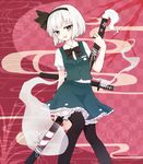  bad_id bad_pixiv_id black_hairband black_legwear blue_eyes hairband hitodama honotai katana konpaku_youmu konpaku_youmu_(ghost) looking_at_viewer pantyhose short_hair silver_hair smile solo sword touhou weapon 