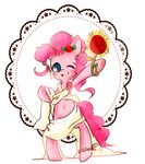  blue_eyes clothing coffeelsb equine female feral flower friendship_is_magic fur hair horse long_hair looking_at_viewer mammal my_little_pony navel one_eye_closed open_mouth pink_fur pink_hair pinkie_pie_(mlp) pony smile solo standing sunflower tongue wink 