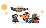  animal_ears bad_id bad_pixiv_id black_eyes black_hair blonde_hair bow brown_hair cat_ears cat_tail chen chibi closed_eyes gap hat houraisan_kaguya ibuki_suika long_hair multiple_girls multiple_tails open_mouth orange_hair pulling ribbon saku_(osake_love) short_hair smile solid_oval_eyes tail touhou yakumo_yukari 