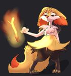  4_toes anthro braixen breasts canine digitigrade female fennec fire fox fur hair long_hair mammal nintendo nipples nude plain_background pok&#233;mon pok&eacute;mon psy101 pussy red_eyes solo standing stick video_games white_fur wood yellow_fur 