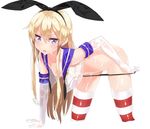  anchor animal_ears bent_over black_panties blonde_hair blue_eyes blue_sky breasts bunny_ears cropped_legs elbow_gloves fake_animal_ears gloves hair_ornament hairband kantai_collection long_hair mx2j_(nsh6394) open_clothes panties panty_pull red_legwear sailor_collar see-through shimakaze_(kantai_collection) sky small_breasts solo striped striped_legwear thighhighs underwear wet wet_clothes white_gloves 