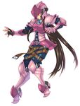  armor belt boots brown_eyes fingerless_gloves fujimoto_hideaki full_body gloves helmet knee_boots long_hair official_art pink_armor pink_footwear purple_hair sentinel_(wild_arms_xf) solo white_background wild_arms wild_arms_xf 