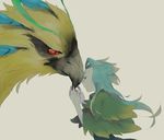  beak bird capelet closed_eyes expressionless green_hair kupala_(sekaiju) long_hair monster profile sekaiju_no_meikyuu simple_background 