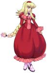  alexia_lynn_elesius blonde_hair braid brooch bubble_skirt dress frills fujimoto_hideaki full_body green_eyes hairband jewelry juliet_sleeves long_hair long_sleeves official_art pink_dress puffy_sleeves shoes sidelocks skirt solo white_background wild_arms wild_arms_xf 