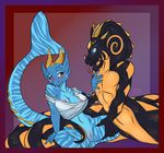  aquamarine blush breasts clothing dragon duo female fin firefly8083 glowing glowing_eyes horn leash lesbian male naga nipples nude pussy reptile scalie shirt spreading tongue zarion 