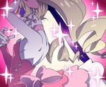  blonde_hair bow dress drill_hair earrings eyepatch harime_nui jewelry kill_la_kill kippeijii long_hair nail_polish pink_bow pink_dress solo twin_drills twintails 