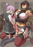  2girls _lavender_hair black_hair censored expressionless futanari gloves huge_penis kantai_collection lavender_hair mikoyan multiple_girls nagato_(kantai_collection) penis red_eyes shiranui_(kantai_collection) translation_request urethral_insertion 