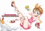  :p ankle_lace-up bad_id bad_pixiv_id bikini_top bracelet brown_hair chibi cocktail_glass cross-laced_footwear cup drinking_glass eyewear_on_head flower food fruit full_body glass glasses green_eyes hair_flower hair_ornament hair_ribbon hairband happy_birthday jewelry koizumi_hanayo legs legs_up love_live! love_live!_school_idol_project multiple_girls natsuiro_egao_de_1_2_jump! orange orange_hair purple_eyes red_hair ribbon sandals shorts shuf simple_background skirt smile sunglasses tongue tongue_out v white_background 