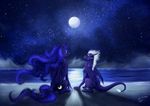  absurd_res ambiguous_gender back_turned beach blue_eyes blue_hair cool_colors cutie_mark dalagar dragon duo equine fangs female feral fog friendship_is_magic grey_eyes hair hi_res horn horse horseshoe mammal moon my_little_pony night original_character outside pony princess_luna_(mlp) purple_scales seaside sitting smile stars white_hair winged_unicorn wings 