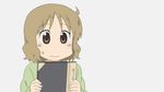  &gt;_&lt; 2boys animated animated_gif blush brown_eyes brown_hair cardigan closed_eyes daifuku flying_sweatdrops jump_rope jumping long_skirt multiple_boys nichijou non-web_source notebook sakurai_izumi skirt sweat tan_skirt 