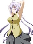  ahoge armpits breasts hiiragi_natsume large_breasts long_hair purple_eyes senki_zesshou_symphogear silver_hair skirt solo twintails yukine_chris 