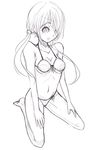  bikini breasts cleavage date_a_live demstouts front-tie_bikini front-tie_top hair_over_one_eye kneeling long_hair looking_at_viewer medium_breasts monochrome navel simple_background solo swimsuit tokisaki_kurumi twintails underboob white_background 
