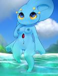  anthro anthrofied beach blue_eyes breasts female manaphy nintendo nude plantpenetrator pok&eacute;mon pussy seaside solo video_games water wide_hips 