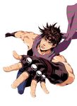  brown_hair fingerless_gloves foreshortening gloves green_eyes headband jojo_no_kimyou_na_bouken joseph_joestar_(young) kurenai_karasu male_focus scarf solo 