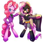 alpha_channel bat_pony batman batman_(series) blue_eyes cape clothed clothing duo equine female flutterbat_(mlp) fluttershy_(mlp) friendship_is_magic fur hair horse inky-pinkie joker long_hair looking_at_viewer mammal my_little_pony pegasus pink_fur pink_hair pinkie_pie_(mlp) plain_background pony red_eyes standing transparent_background wings yellow_fur 