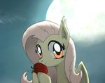  apple bat_pony equine female flutterbat_(mlp) fluttershy_(mlp) friendship_is_magic fruit fur hair horse long_hair looking_at_viewer mammal moon my_little_pony night outside pegasus pink_hair pony red_eyes sky smile solo wings yellow_fur 