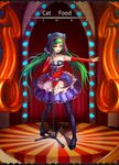  artist_name cat_food_(vocaloid) cj_man copyright_name detached_sleeves green_hair hatsune_miku highres hood long_hair microphone microphone_stand outstretched_arm pantyhose project_diva_(series) project_diva_f skirt solo twintails very_long_hair vocaloid 