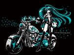  aqua_eyes aqua_hair black boots hatsune_miku k_(katokenrock) kneehighs long_hair motorcycle music open_shirt polychromatic skull twintails vocaloid 