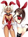  adapted_costume akeboshi_kagayo animal_ears ass bad_id bad_pixiv_id bare_shoulders black_legwear blonde_hair blush breasts brown_eyes brown_hair bunny_ears bunny_girl bunny_tail bunnysuit cleavage dark_skin detached_collar detached_sleeves fishnet_pantyhose fishnets glasses gloves kantai_collection large_breasts long_hair looking_at_viewer multiple_girls musashi_(kantai_collection) pantyhose pointy_hair ponytail red_eyes single_thighhigh tail thighhighs twintails very_long_hair wrist_cuffs yamato_(kantai_collection) 