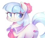  blue_eyes blue_hair clothing coco_pommel_(mlp) cutie_mark equine female feral flower flower_in_hair friendship_is_magic fur hair horse mammal my_little_pony necktie plain_background pony sirmasterdufel smile solo white_background white_fur 