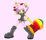  anthro boot clothing fur grass_gremlin green_eyes hair hedgehog male mammal pink_background pink_fur pink_hair plain_background sega short_hair solo sonic_(series) standing teeth 