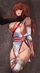  1girl asphyxiation beaten blood breasts broken brown_eyes brown_hair bruise choking cleavage dead_or_alive defeated empty_eyes highres injury kasumi kasumi_(doa) large_breasts long_hair ninja open_mouth sideboob strangling strangulation tecmo torn_clothes tranquilizer_(bestcenter) unconscious 