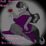  2014 alcohol anthro anthrofied beverage big_breasts black_hair breasts clothing dress english_text equine female fishnet footwear friendship_is_magic fur glass grey_fur hair high_heels horse huge_breasts jrvanesbroek lipstick long_hair looking_at_viewer my_little_pony octavia_(mlp) pony purple_eyes shoes smile solo stockings text wine 