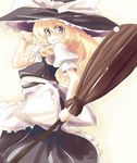  asagi_(kabocha_oukoku) bad_id bad_pixiv_id blonde_hair bow broom brown_eyes hair_bow hat hat_bow kirisame_marisa looking_back side_ponytail solo touhou white_bow witch_hat 