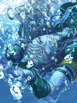  ball blue_eyes grin gyro_zeppeli hachikoo_(astatine) highres jojo_no_kimyou_na_bouken long_hair male_focus smile solo steel_ball_run underwater 