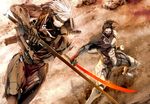  armor bad_id bad_pixiv_id cyborg eyepatch izumi_(nagashi) katana metal_gear_(series) metal_gear_rising:_revengeance multiple_boys raiden samuel_rodrigues sword weapon white_hair 