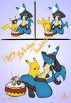  birthday blush cake food happy lucario nintendo pikachu pok&#233;mon pok&eacute;mon siberiancrystalx video_games 