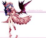  bat_wings blue_hair crystal_ball hat moon nabezuru red_eyes red_moon reflection remilia_scarlet short_hair solo touhou wings 